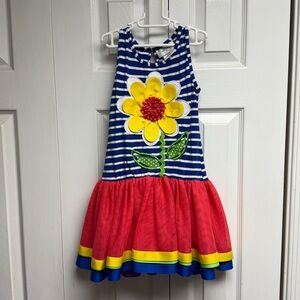 Emily Rose Blue and White Striped Dress with Sunflower